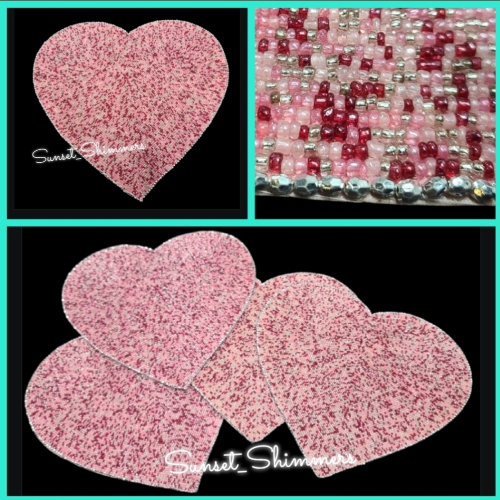 4pc Issac Mizrahi Valentines Day Hearts Shimmer Beaded Placemats Charger SET New